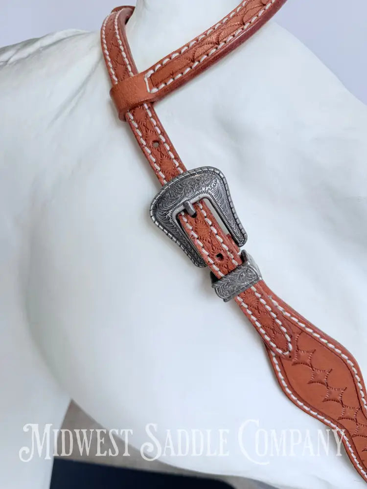 One Ear Stitched Western Headstall Diamond Stamped Full Horse Size Bridles & Headstalls