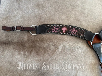 Pro Rider Pink Cross & Floral Tooling Western Breast Collar Breast Collar