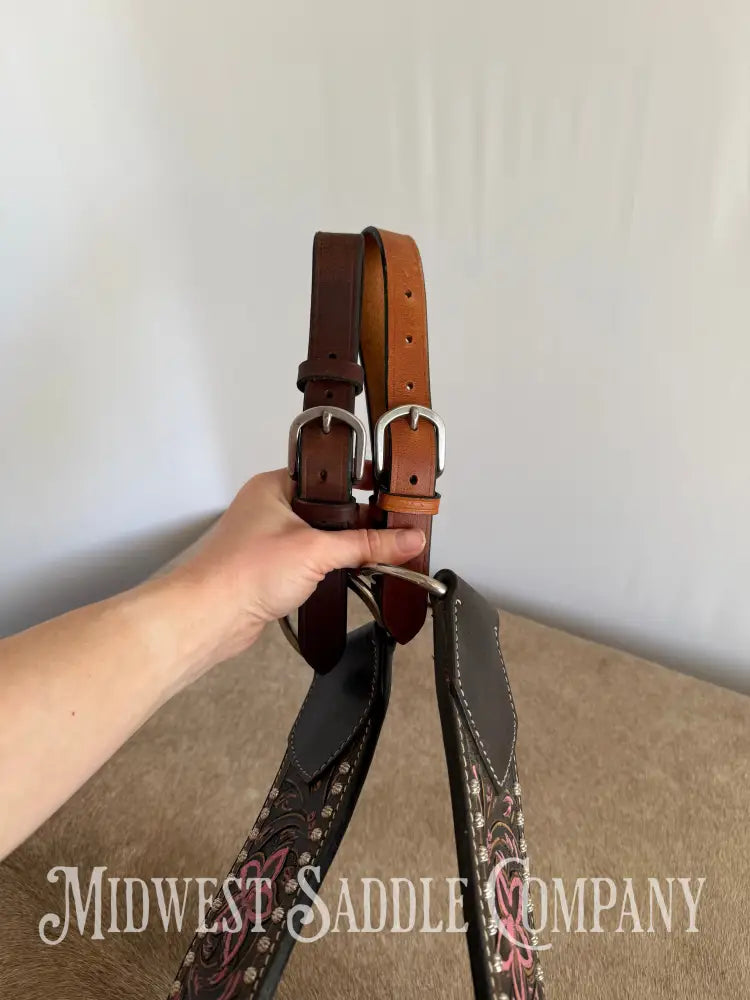 Pro Rider Pink Cross & Floral Tooling Western Breast Collar Breast Collar