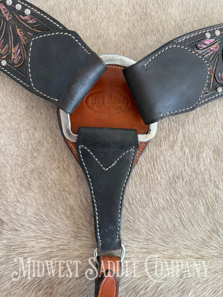 Pro Rider Pink Cross & Floral Tooling Western Breast Collar Breast Collar