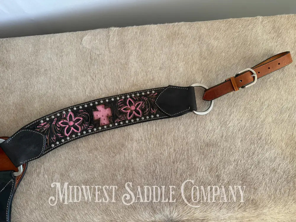 Pro Rider Pink Cross & Floral Tooling Western Breast Collar Breast Collar