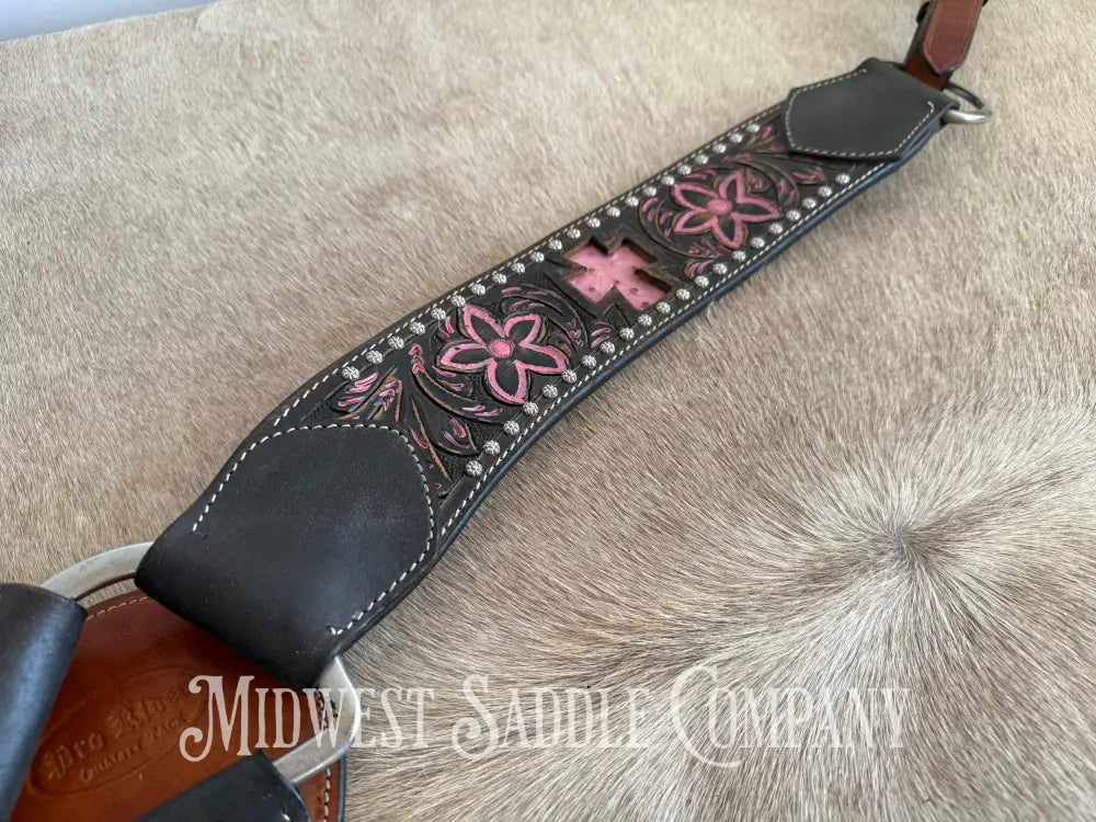 Pro Rider Pink Cross & Floral Tooling Western Breast Collar Breast Collar