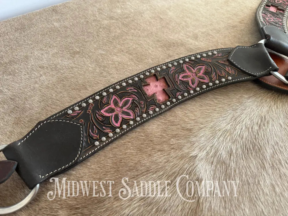 Pro Rider Pink Cross & Floral Tooling Western Breast Collar Breast Collar