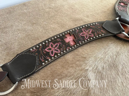Pro Rider Pink Cross & Floral Tooling Western Breast Collar Breast Collar