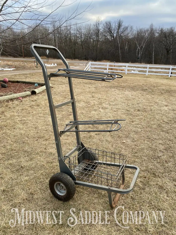 Rolling (2) Saddle Rack Dolly Cart With Tack Basket