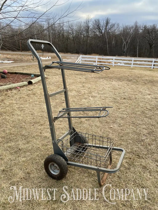 Rolling (2) Saddle Rack Dolly Cart With Tack Basket