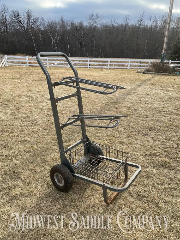 Rolling (2) Saddle Rack Dolly Cart With Tack Basket