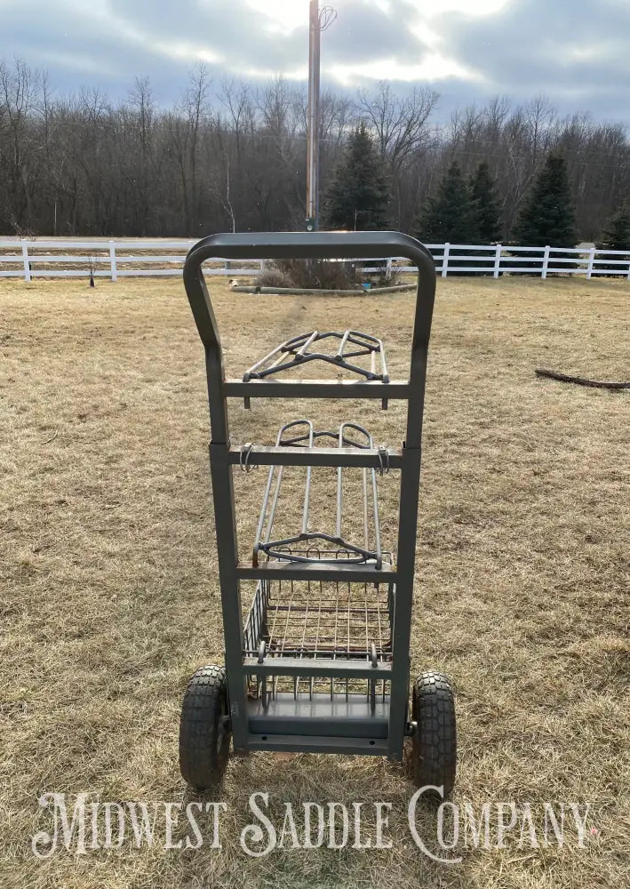 Rolling (2) Saddle Rack Dolly Cart With Tack Basket