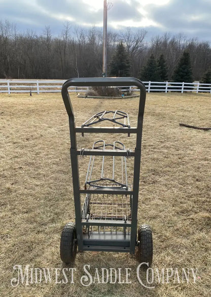 Rolling (2) Saddle Rack Dolly Cart With Tack Basket