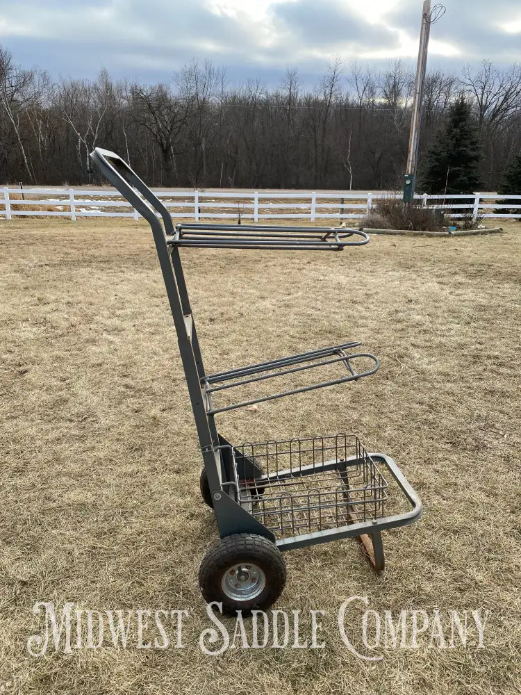 Rolling (2) Saddle Rack Dolly Cart With Tack Basket