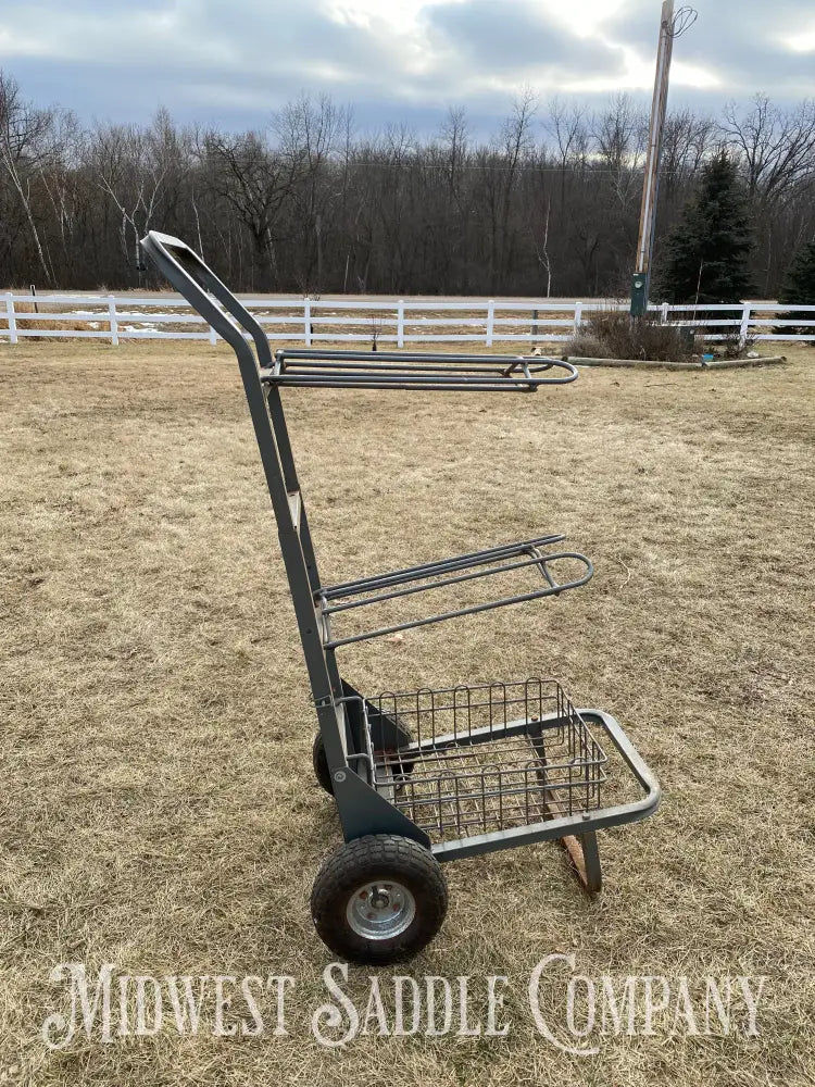 Rolling (2) Saddle Rack Dolly Cart With Tack Basket