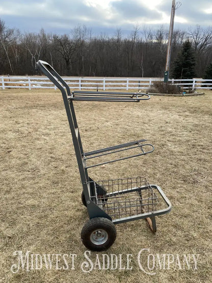 Rolling (2) Saddle Rack Dolly Cart With Tack Basket
