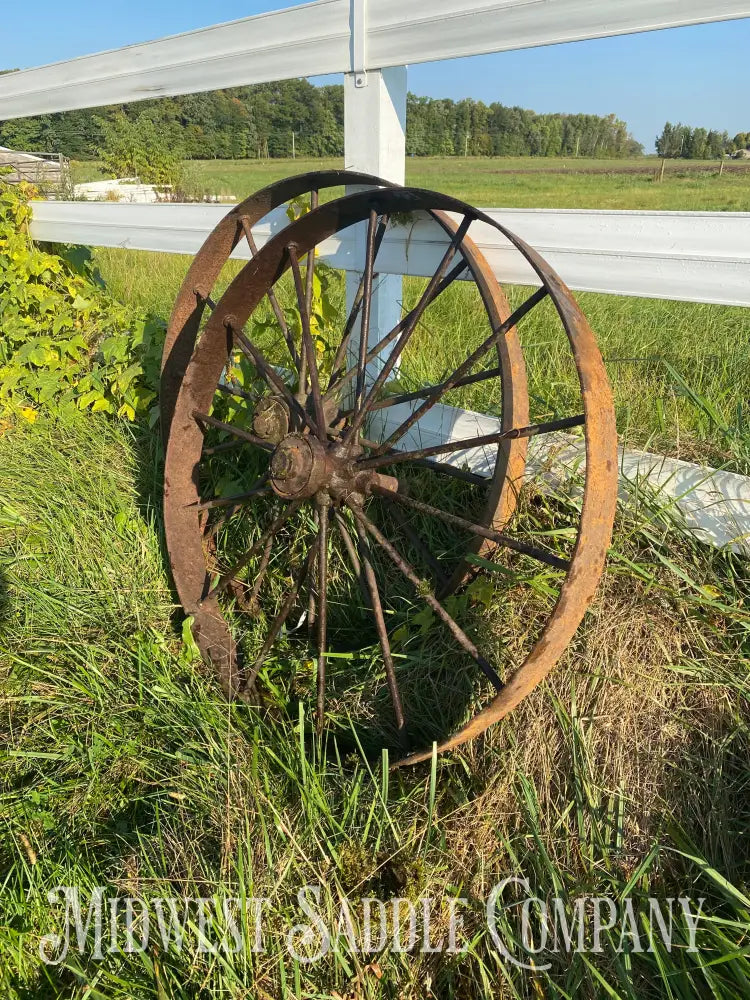 Set Of 2 Antique Steel Wagon / Implement Wheels 39” Wheel