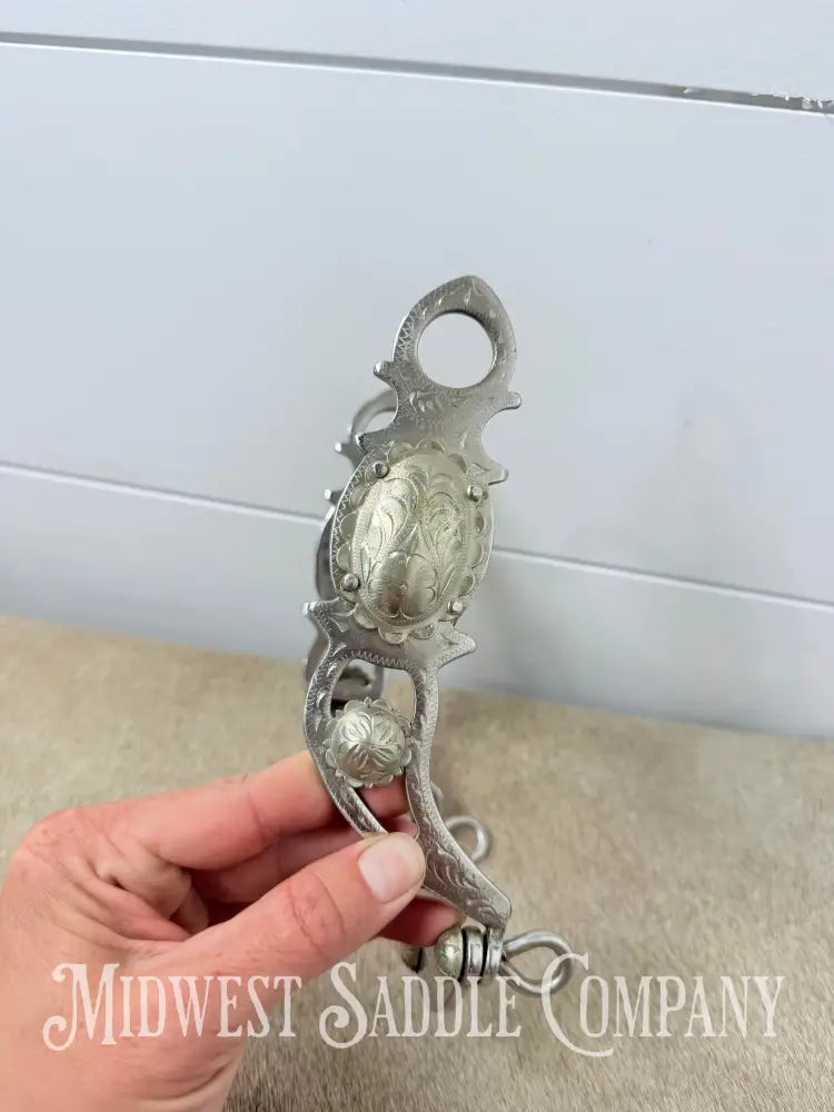 Stainless Steel Western Pony Shank Show Bit Engraved Silver Conchos Medium Port 3.75”