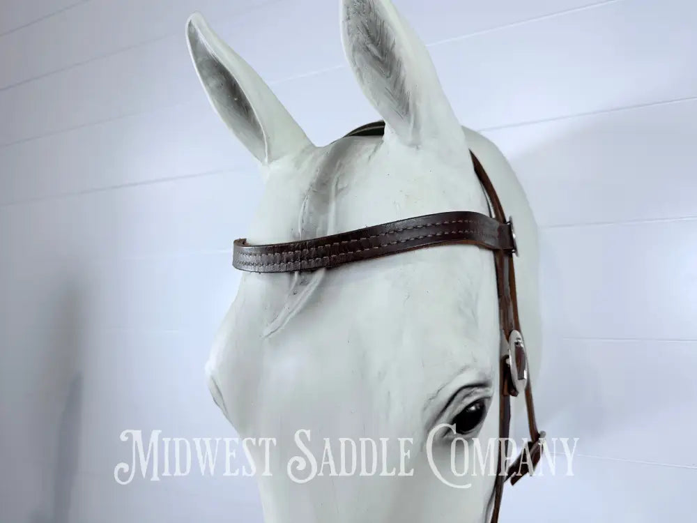 Stitched Leather Browband Western Headstall Cob Size - Bridles & Headstalls