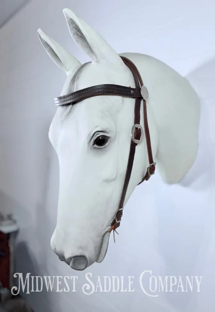 Stitched Leather Browband Western Headstall Cob Size - Bridles & Headstalls