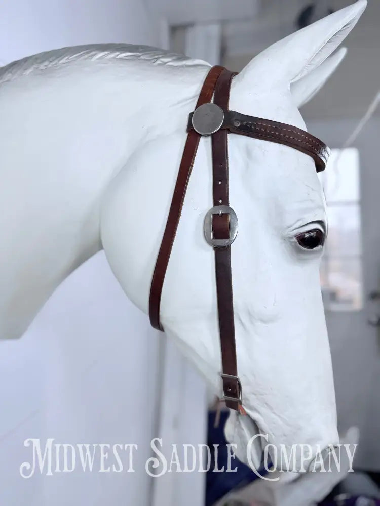 Stitched Leather Browband Western Headstall Cob Size - Bridles & Headstalls