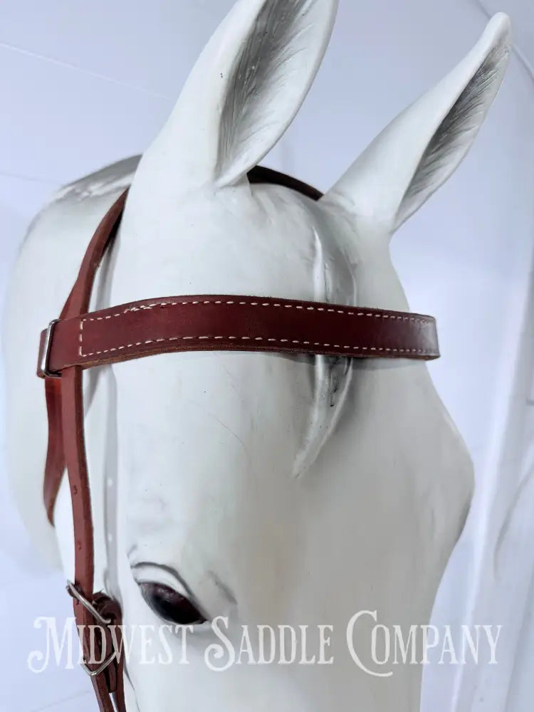 Stitched Leather Browband Western Headstall Full Horse Size - Bridles & Headstalls
