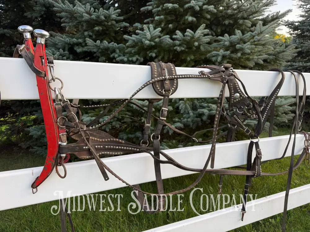 Team Leather Pulling Harnesses with Collars Large Pony / Light Horse Size 19” Red Hames - Driving Harness