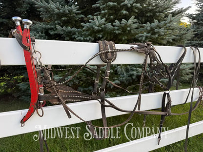 Team Leather Pulling Harnesses with Collars Large Pony / Light Horse Size 19” Red Hames - Driving Harness