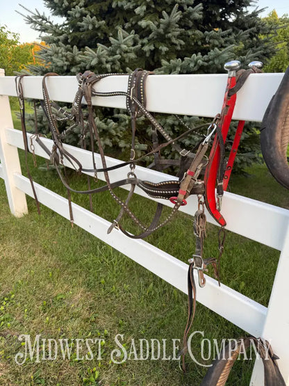 Team Leather Pulling Harnesses with Collars Large Pony / Light Horse Size 19” Red Hames - Driving Harness