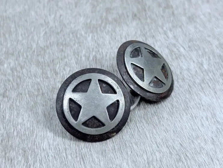 Texas Star Loop Back Iron Conchos Bridle Rosettes Set of 2 Conchos