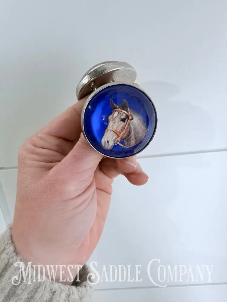 Vintage Blue Horse Head Portrait Bridle Rosettes Set of 2 Conchos