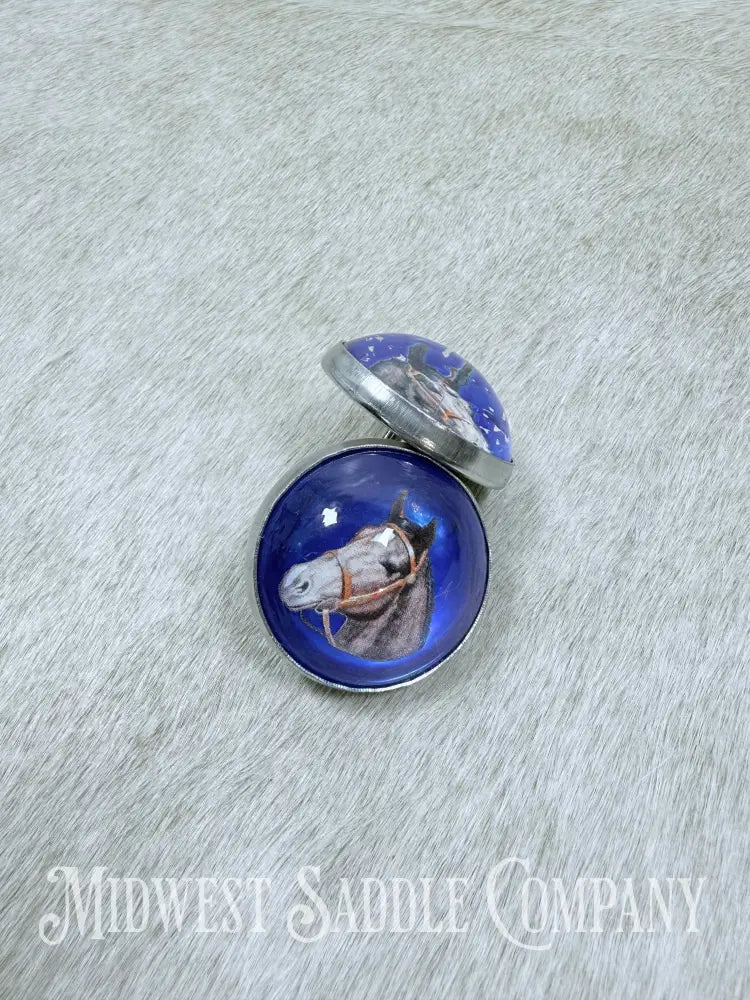 Vintage Blue Horse Head Portrait Bridle Rosettes Set of 2 Conchos