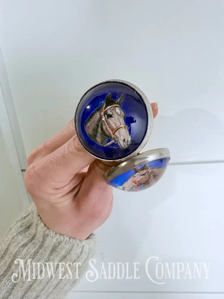 Vintage Blue Horse Head Portrait Bridle Rosettes Set of 2 Conchos