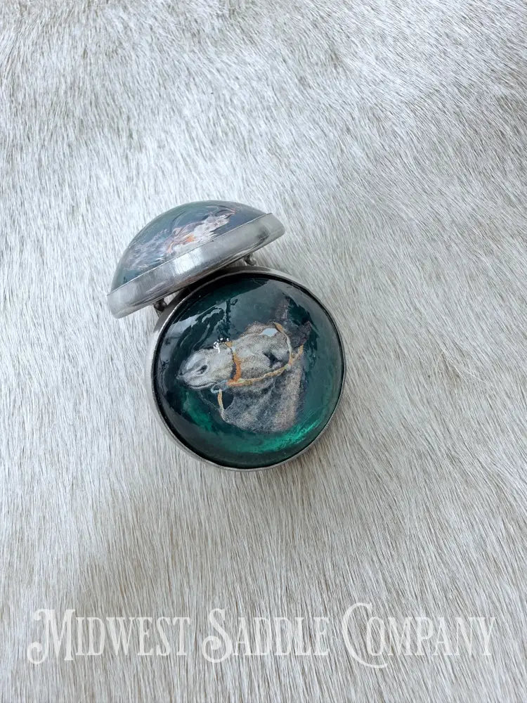 Vintage Green Horse Head Portrait Bridle Rosettes Set of 2 Conchos