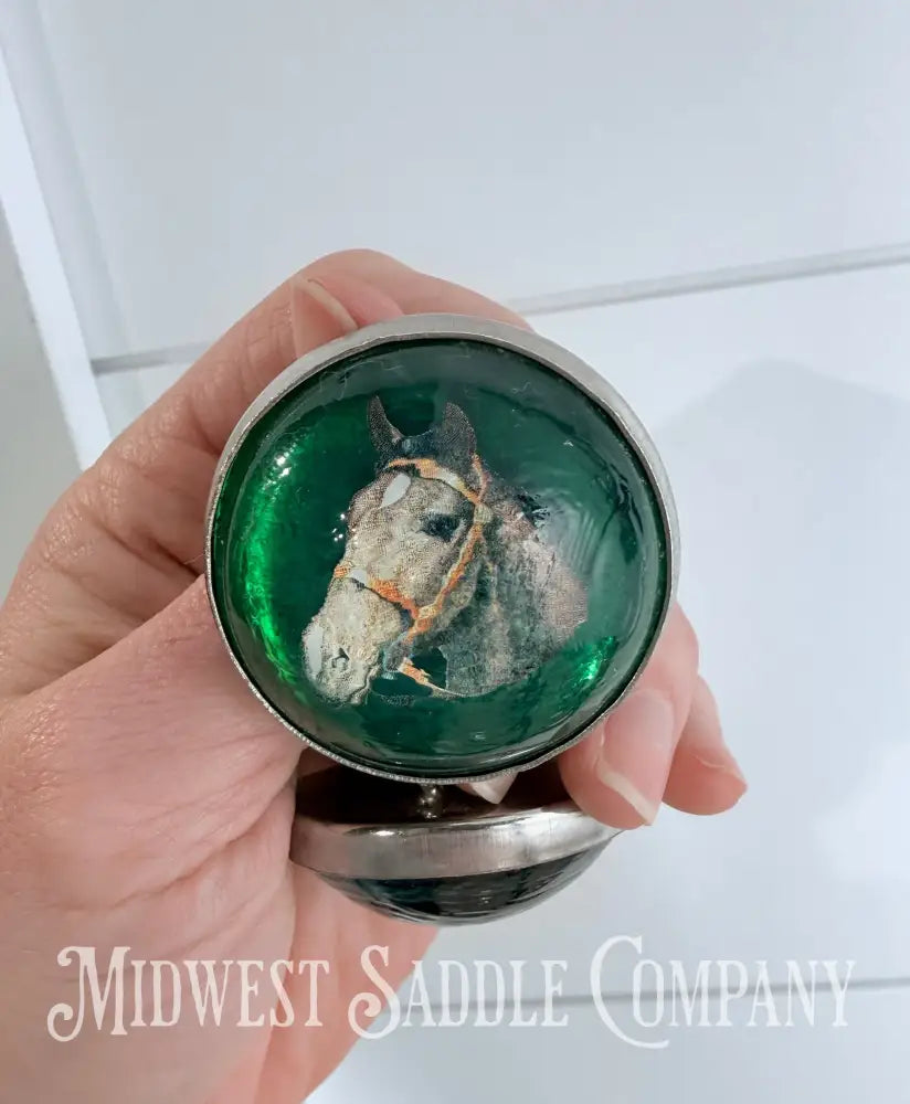 Vintage Green Horse Head Portrait Bridle Rosettes Set of 2 Conchos