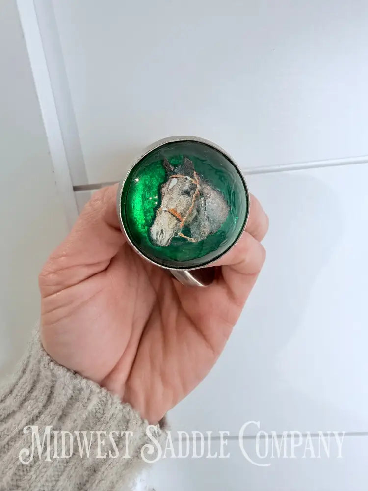 Vintage Green Horse Head Portrait Bridle Rosettes Set of 2 Conchos