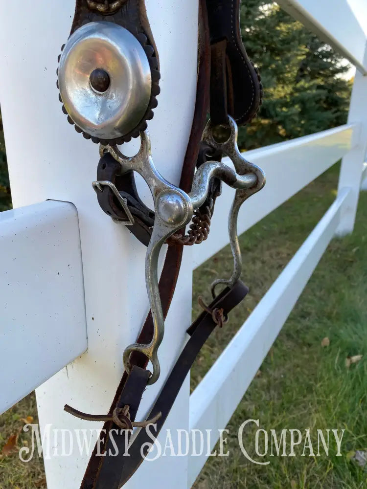 Vintage Oversized Silver Concho Horse Parade Bridle with Curb Bit & Reins Bridles & Headstalls