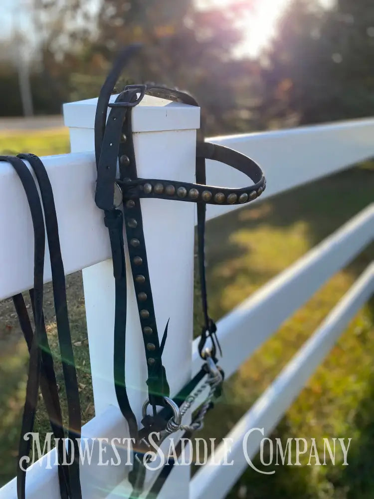 Vintage Studded Dot Pony Bridle with Leather Split Reins Bridles & Headstalls