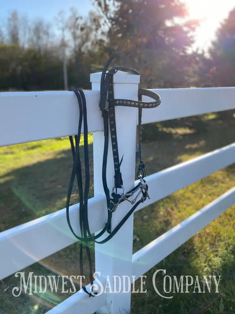 Vintage Studded Dot Pony Bridle with Leather Split Reins Bridles & Headstalls