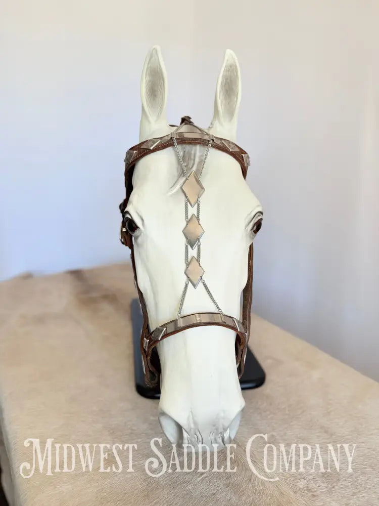 Vintage Western Cowboy Parade Headstall Chrome Diamonds & Stars Portuguese Style Bridles & Headstalls