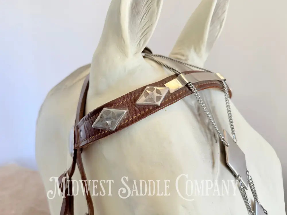 Vintage Western Cowboy Parade Headstall Chrome Diamonds & Stars Portuguese Style Bridles & Headstalls