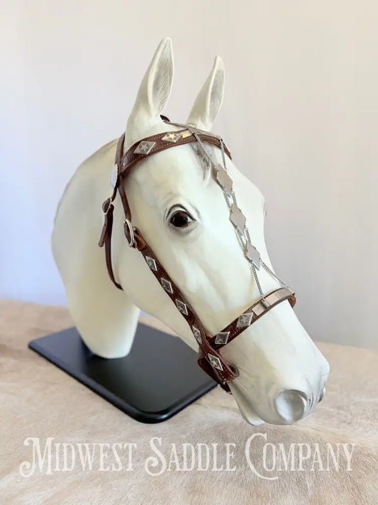 Vintage Western Cowboy Parade Headstall Chrome Diamonds & Stars Portuguese Style Bridles & Headstalls