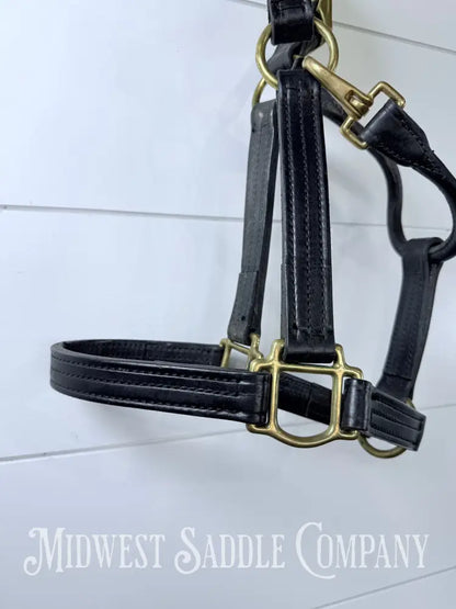 Walsh 1” Triple Stitched Leather Halter Havana Throat Snap Cob Size - Halter