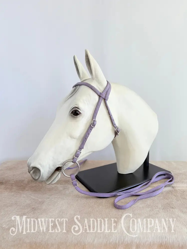Weaver Nylon Browband Headstall and Split Reins Lavender Purple - Large Horse Size Bridles & Headstalls
