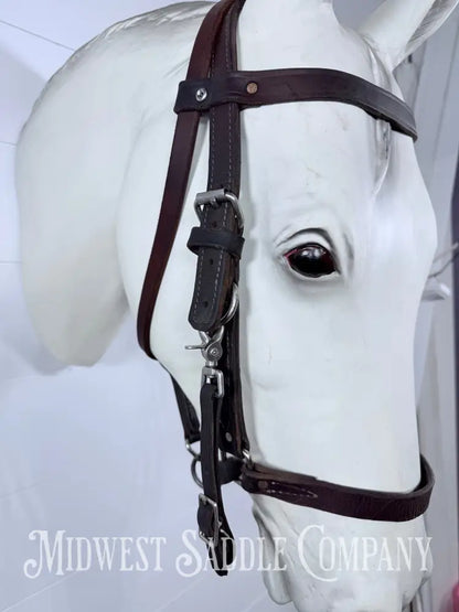 Western Halter Bridle Browband Combination Headstall Double Stitched Leather Full Horse Size - Bridles & Headstalls