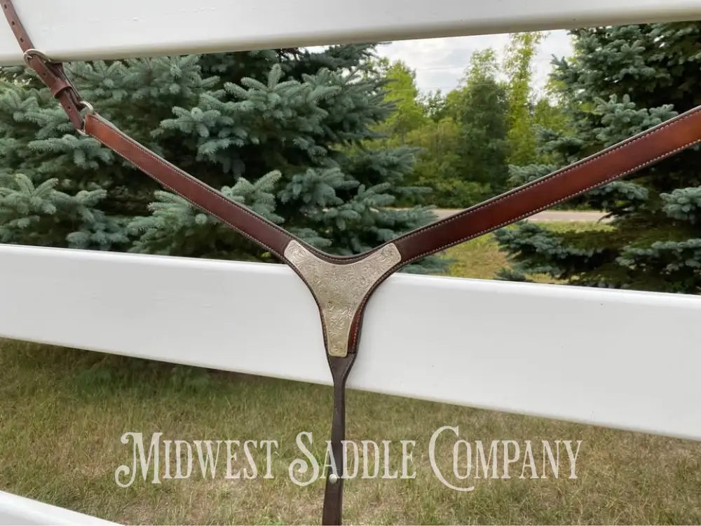 Western Show Silver Breast Collar Horse Tack Dark Oil