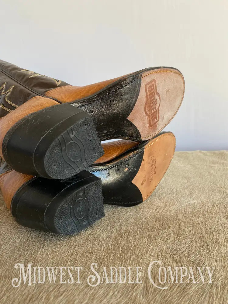 Women’s Abilene Western Leather Cowboy Boots Tall Shaft Chocolate & Tan - Size 5 M