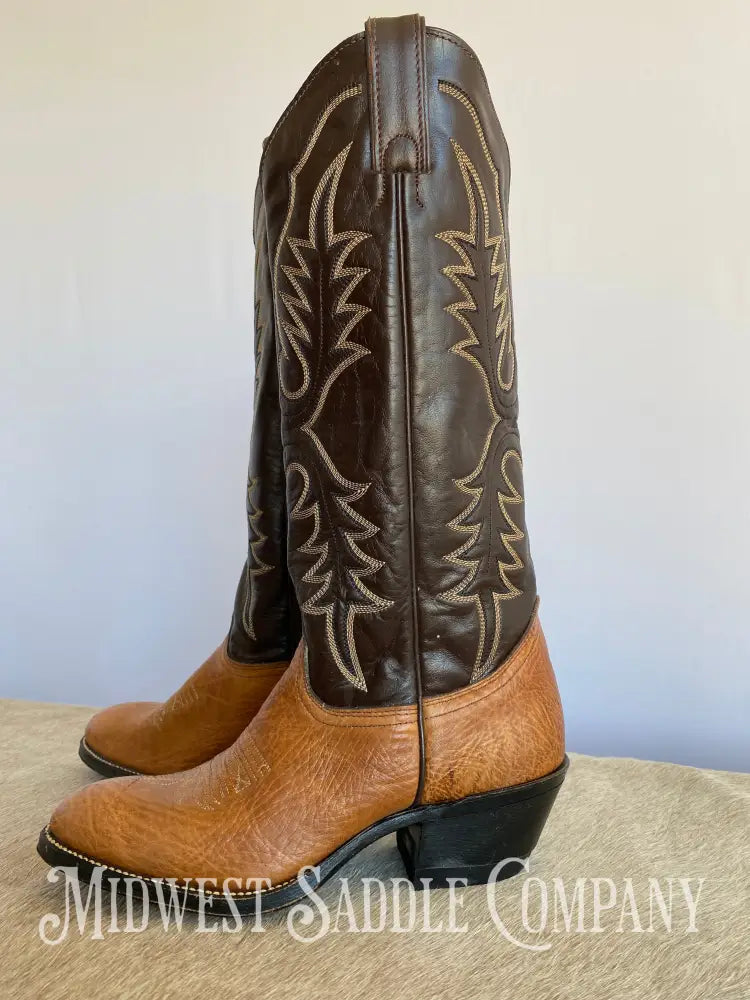 Women’s Abilene Western Leather Cowboy Boots Tall Shaft Chocolate & Tan - Size 5 M
