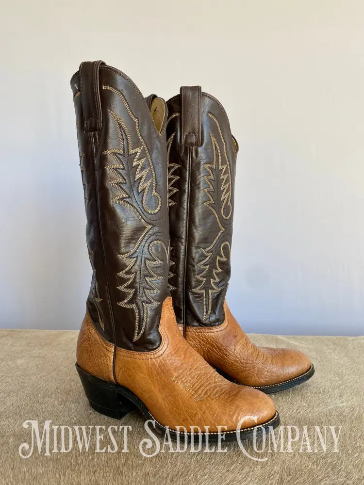 Women’s Abilene Western Leather Cowboy Boots Tall Shaft Chocolate & Tan - Size 5 M