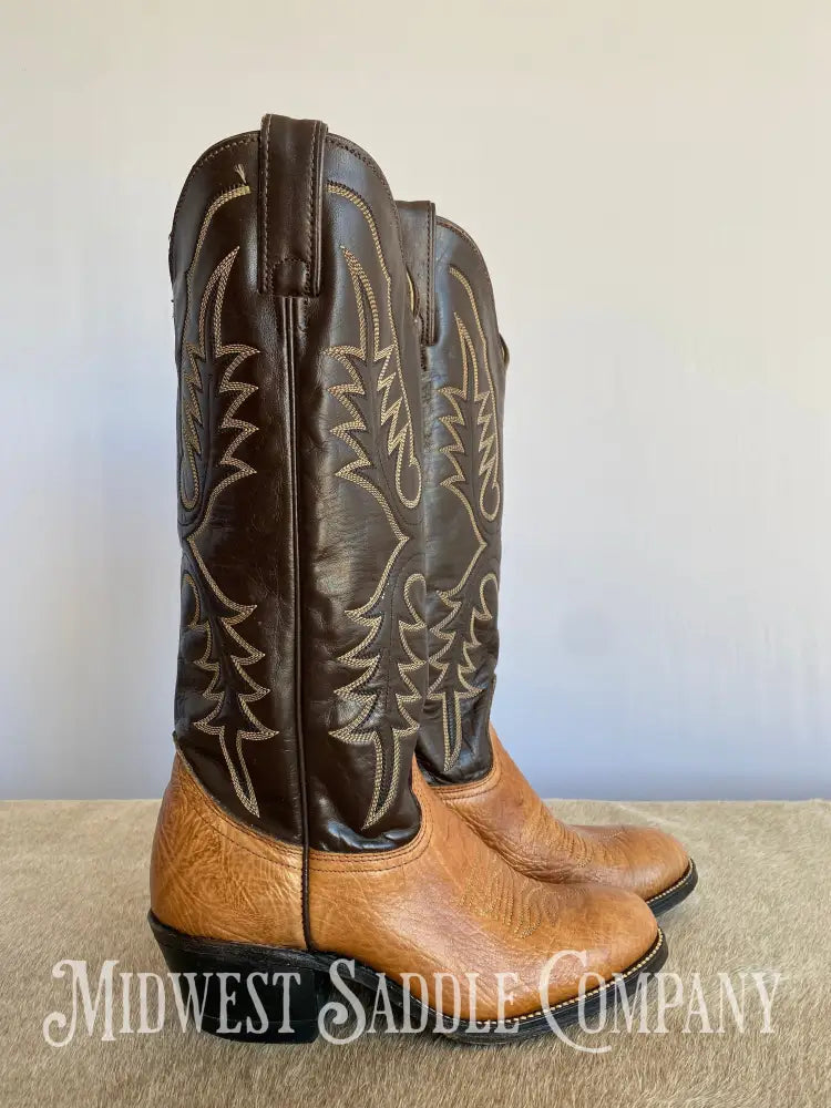 Women’s Abilene Western Leather Cowboy Boots Tall Shaft Chocolate & Tan - Size 5 M