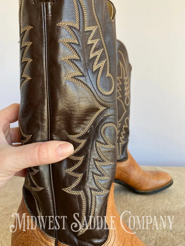 Women’s Abilene Western Leather Cowboy Boots Tall Shaft Chocolate & Tan - Size 5 M