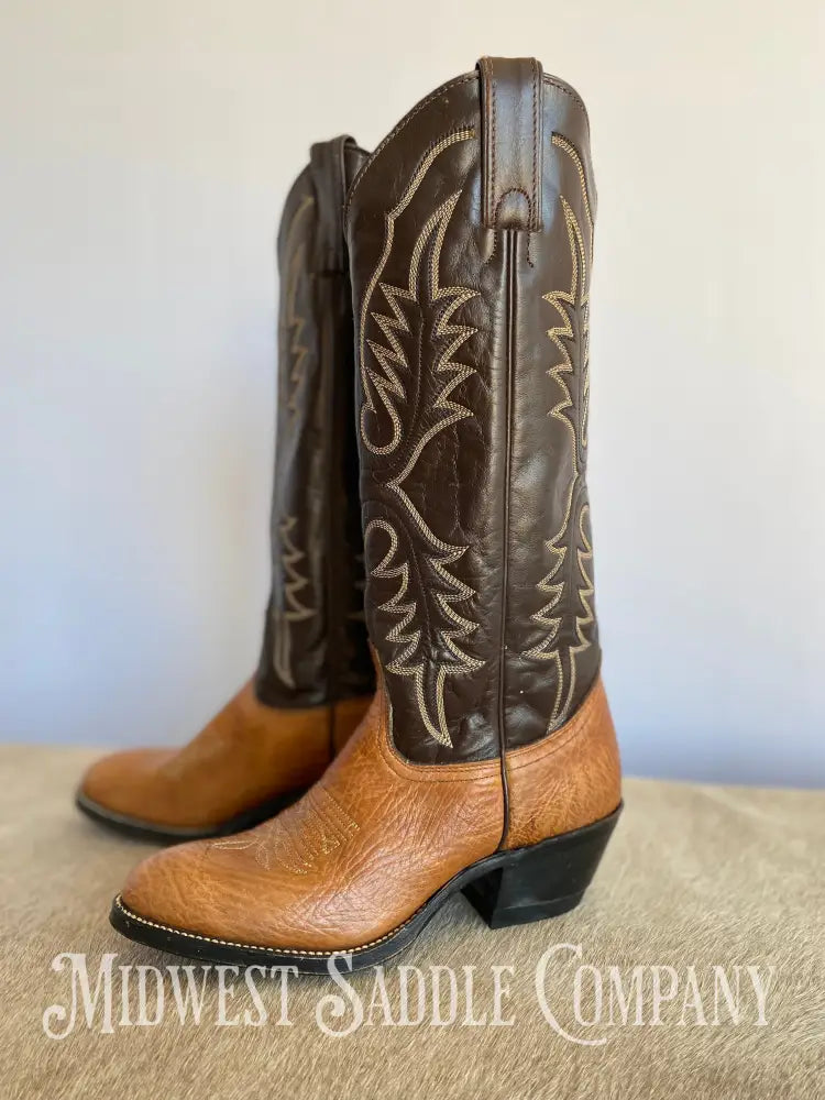 Women’s Abilene Western Leather Cowboy Boots Tall Shaft Chocolate & Tan - Size 5 M