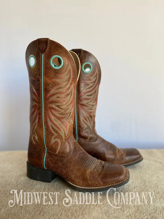 Women’s Ariat 4Lr Western Leather Cowboy Boots Turquoise Stitching - Size 9 B