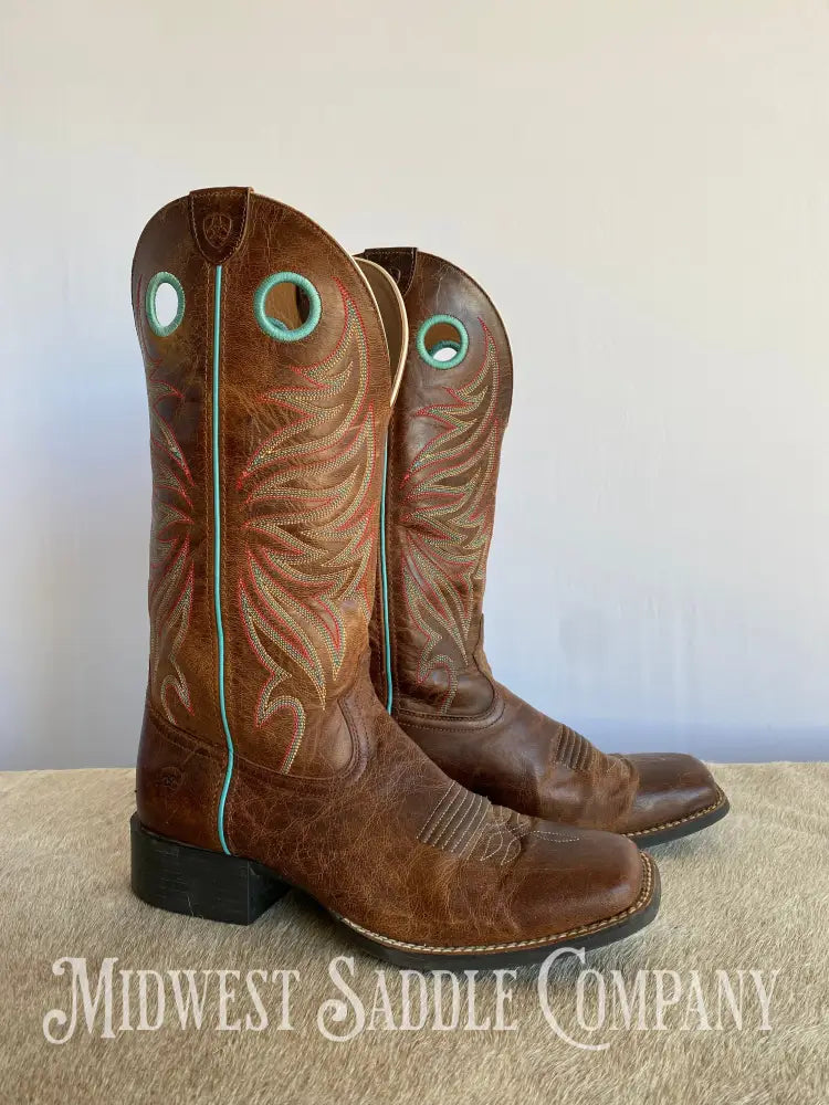 Women’s Ariat 4Lr Western Leather Cowboy Boots Turquoise Stitching - Size 9 B